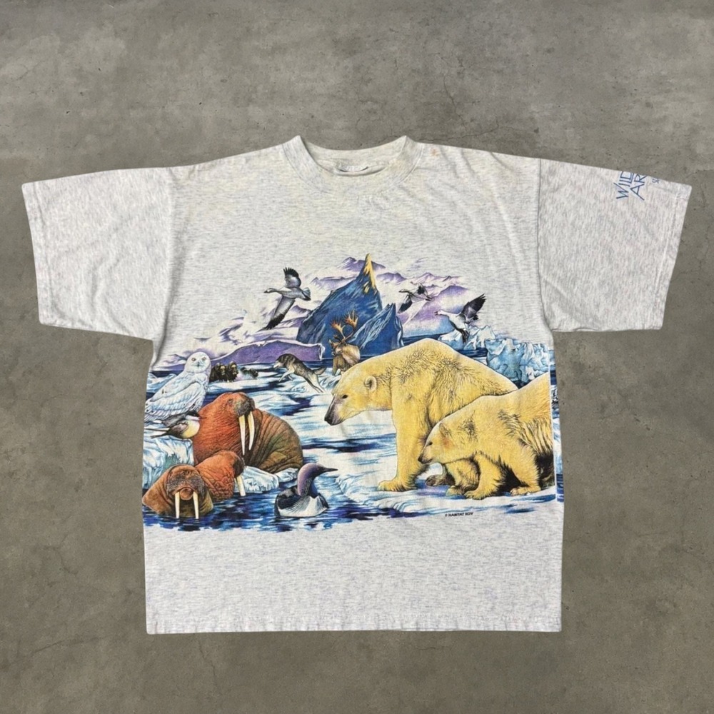 Vintage 1994 Habitat Wild Arctic Sea World Polar Bear Nature T-Shirt Tee XL